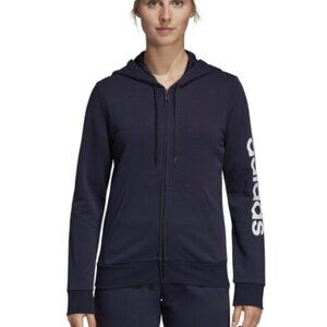 Adidas Women's Navy Blue Essential Linear Full-Zip Hoodie